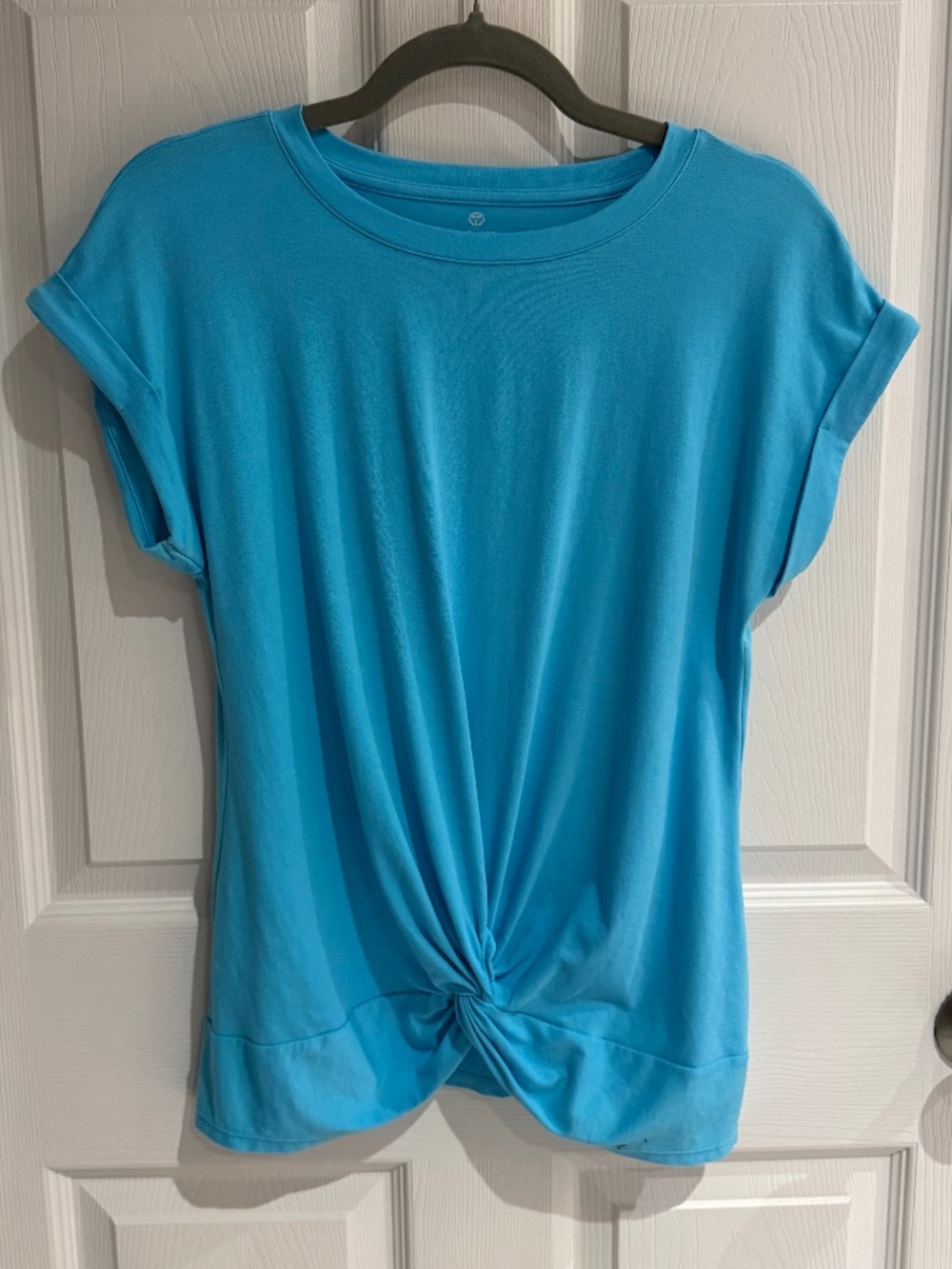 T by Talbots turquoise cotton knot-detail roll sleeve tee-Size XS